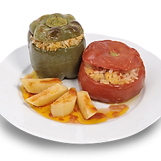 Tomato and pepper stuffed with rice